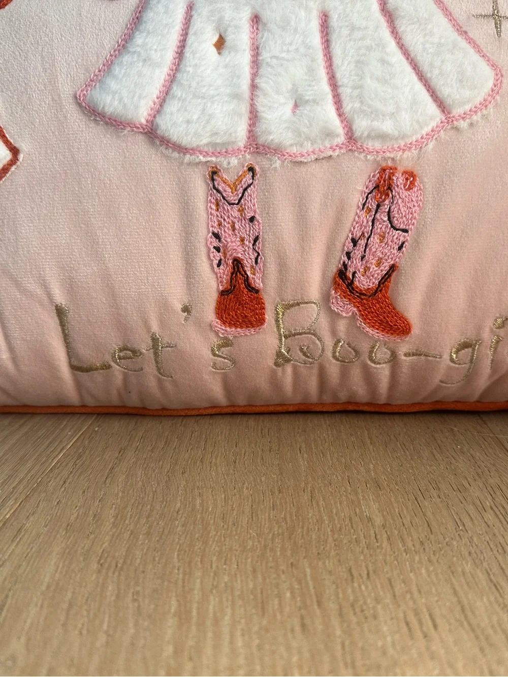 “Let’s Boo-gie” Pink Cowgirl Ghost Halloween Lumbar Pillow